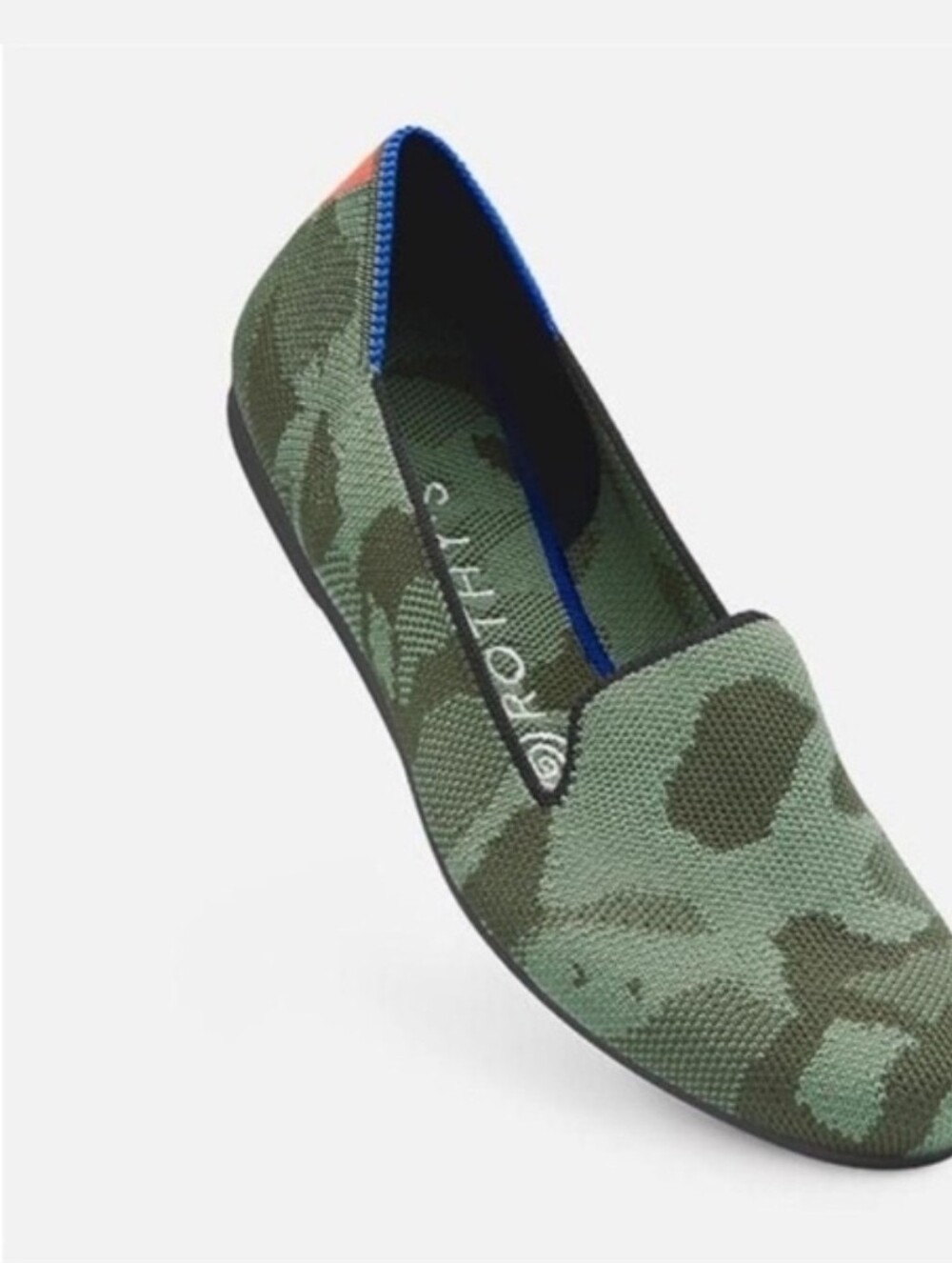 NWB Rothy's Green Camo Slip-On Loafer with Blue Trim 11
